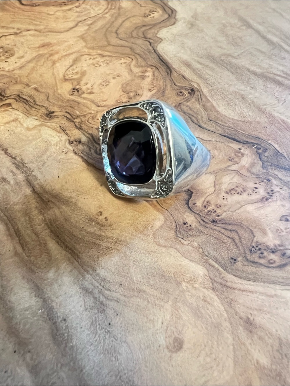 Anne Klein Silver Ring with Deep Purple Faceted Stone size 7
